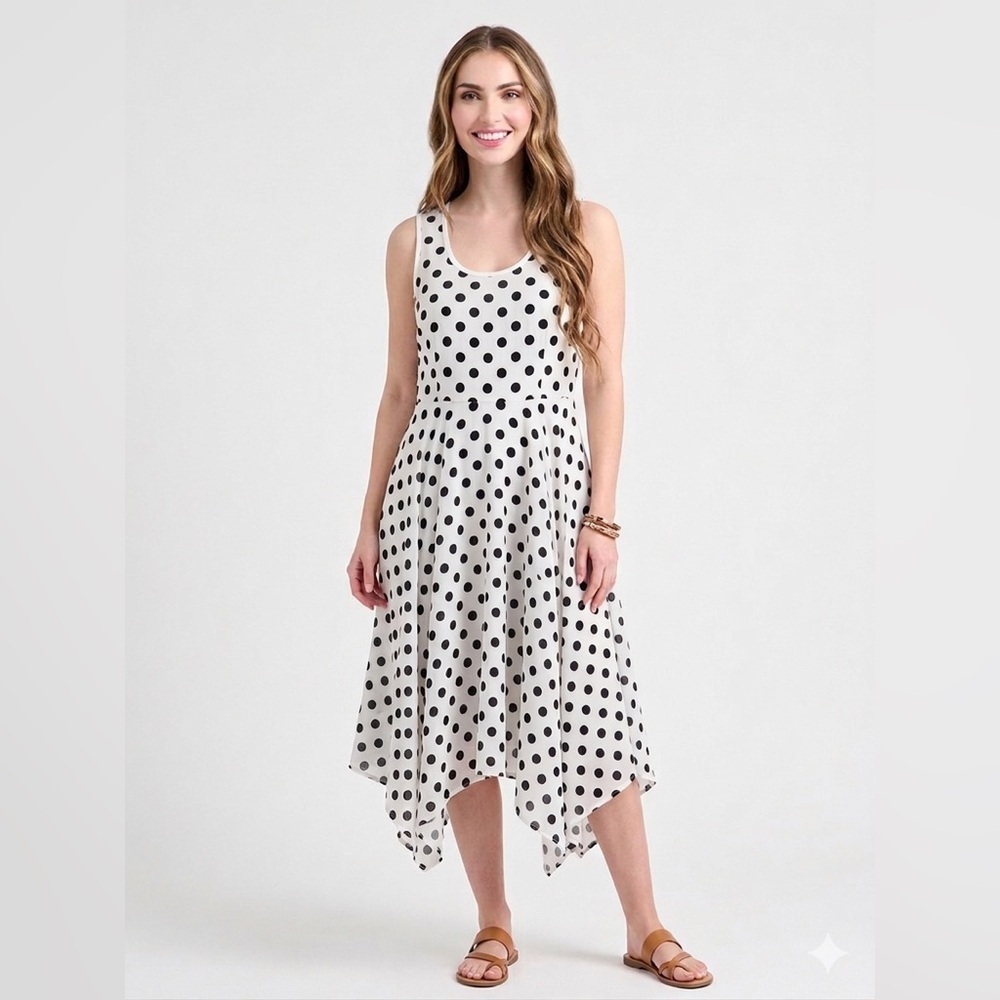 Ricki's White & Black Polka Dot Sharkbite Hem Scoop Neck Dress Size 10